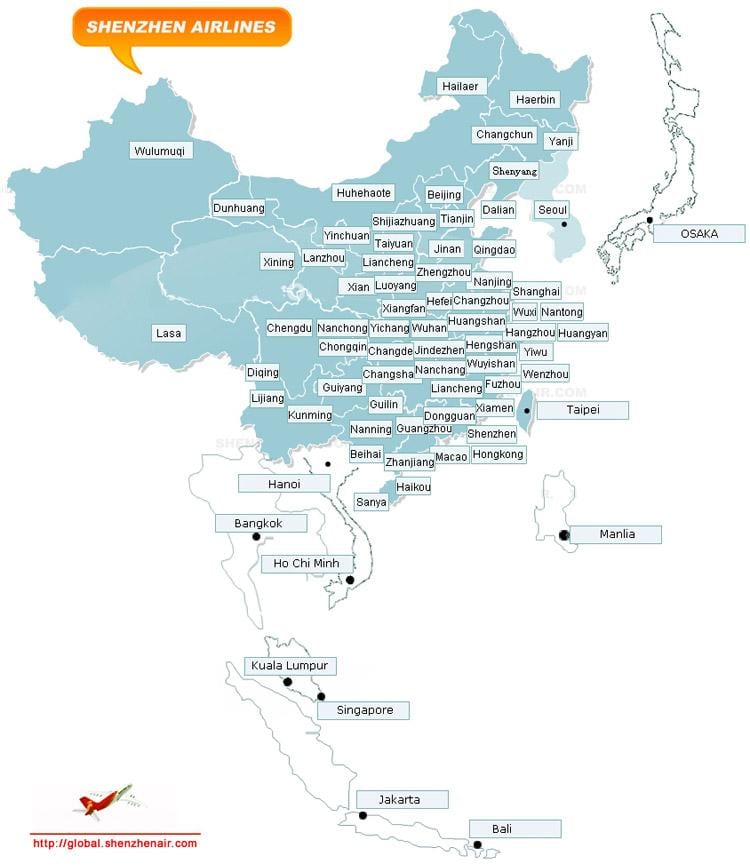 mapa Shenzhenu airlines rutu