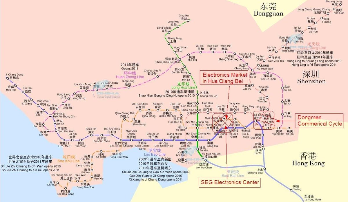 mapa Shenzhenu elektroniku tržištu