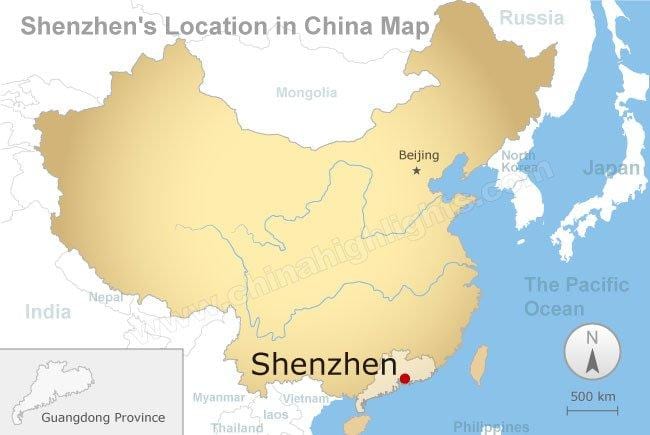 Shenzhenu lokaciju u Kini mapu