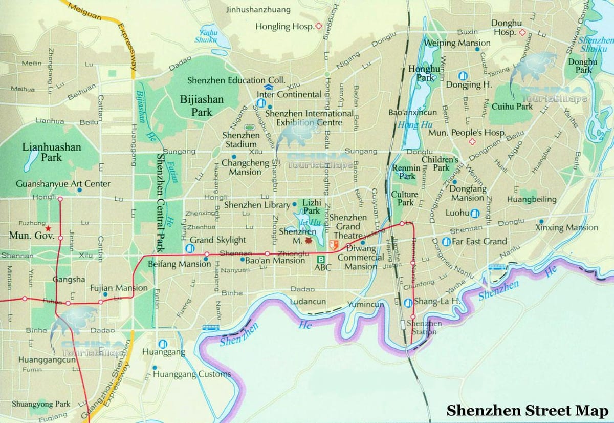 mapa Shenzhenu u centru